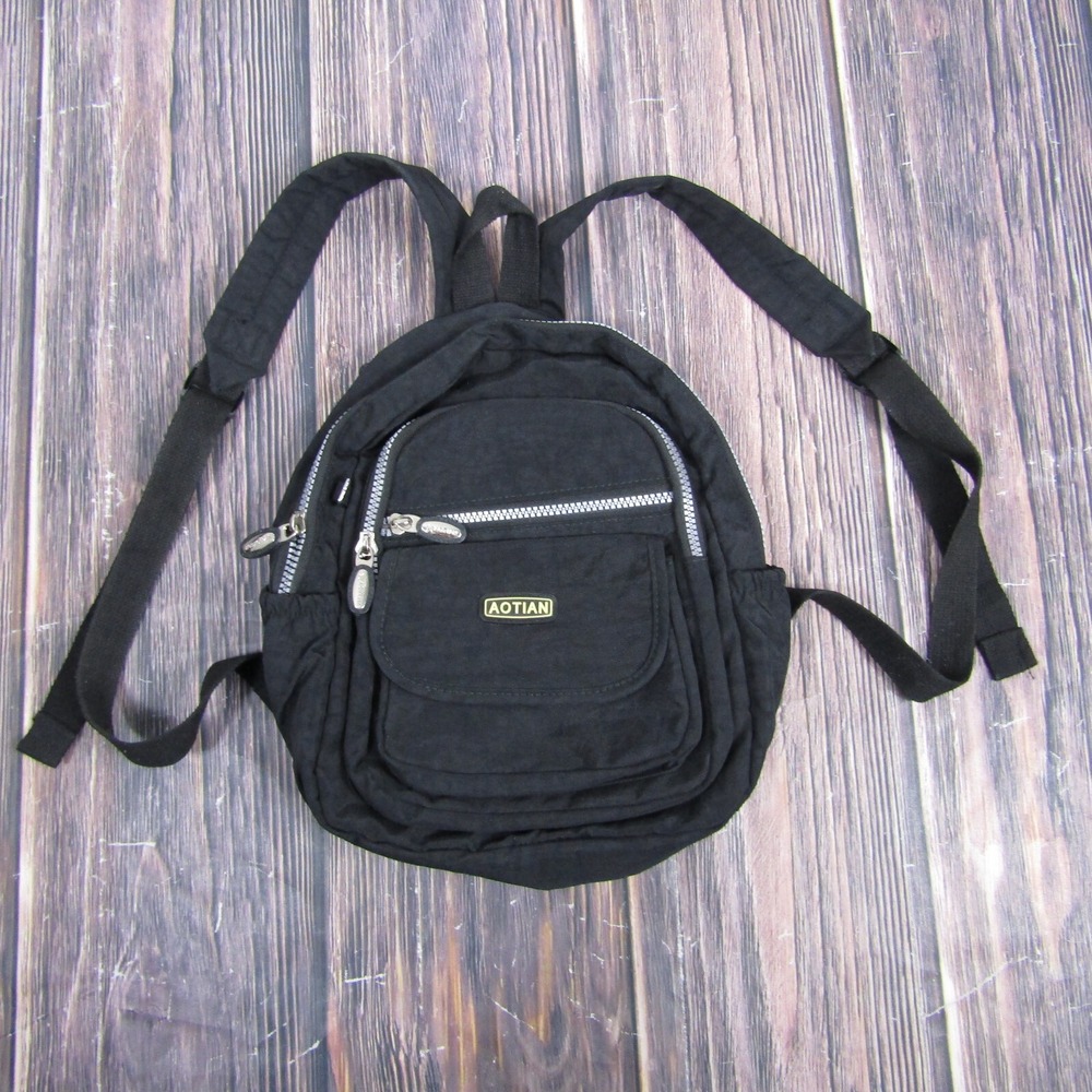 AOTIAN Mini Nylon‎ Black Backpack Casual Lightweight Hiking School Travel 9"x12"